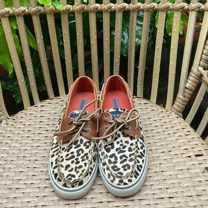 Sperry Top - Sider Boat Shoes Loafers Leopard Print Faux Horse Hair